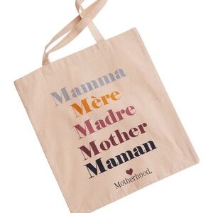 Motherhood Cream Tote Bag with Typographic Design